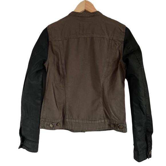 H&M L.O.G.G. Women’s Army Green Mandarin Collar Jean Jacket with Black S… - Picture 3 of 3